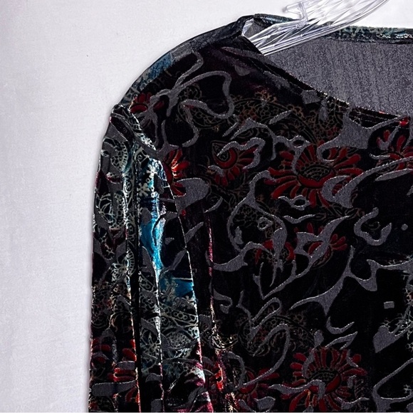 Chico’s Design | Multicolor Velvet Floral Burnout Long Sleeve Top, Sz 1 (Medium) - Picture 4 of 6